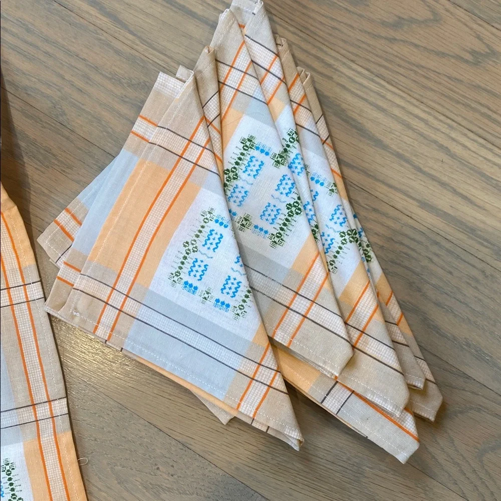Vintage brand new Orange and White Plaid rectangular Tablecloth
